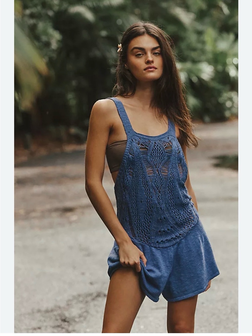Free People Beach Blue Irina Low Back Crochet Romper Size Medium D2